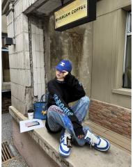 1:1 quality CH Blue Letter Print Long Sleeve T-Shirt