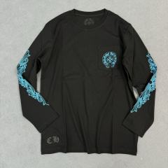 1:1 quality CH Blue horseshoe flower arm long sleeve T-shirt