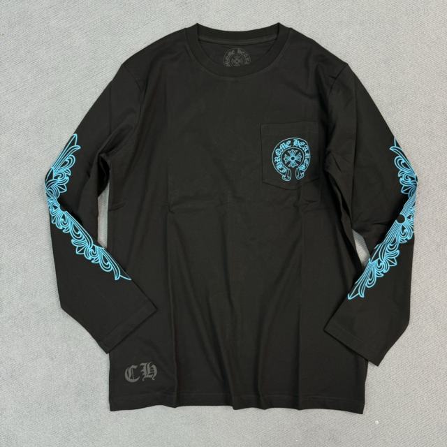 1:1 quality CH Blue horseshoe flower arm long sleeve T-shirt