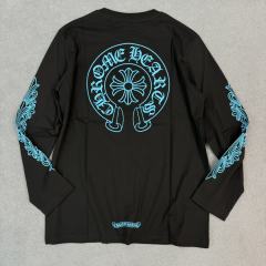 1:1 quality CH Blue horseshoe flower arm long sleeve T-shirt