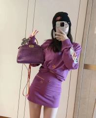 1:1 quality CH Graffiti Collection Purple Long Sleeve T-Shirt & skirt set