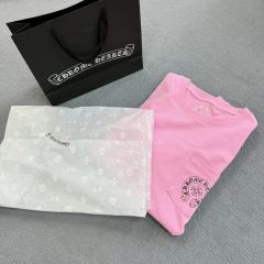 1:1 quality CH Pink Big Horseshoe Sanskrit Letter Sleeve Arm Cross Long Sleeve T-shirt