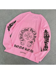 1:1 quality CH Pink Big Horseshoe Sanskrit Letter Sleeve Arm Cross Long Sleeve T-shirt