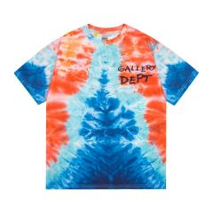 Retro blue and orange tie-dyed colorful washed printed tee