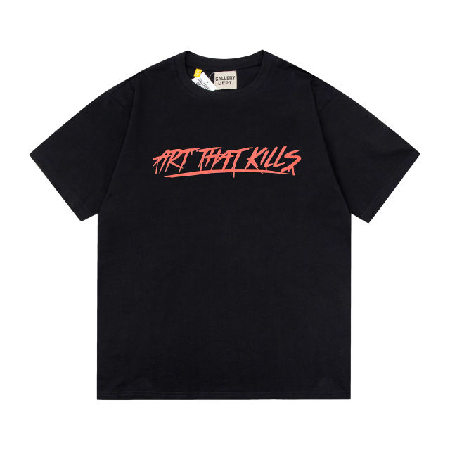 Retro red text splashing ink washed printed tee