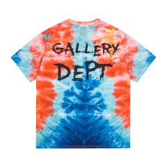 Retro blue and orange tie-dyed colorful washed printed tee