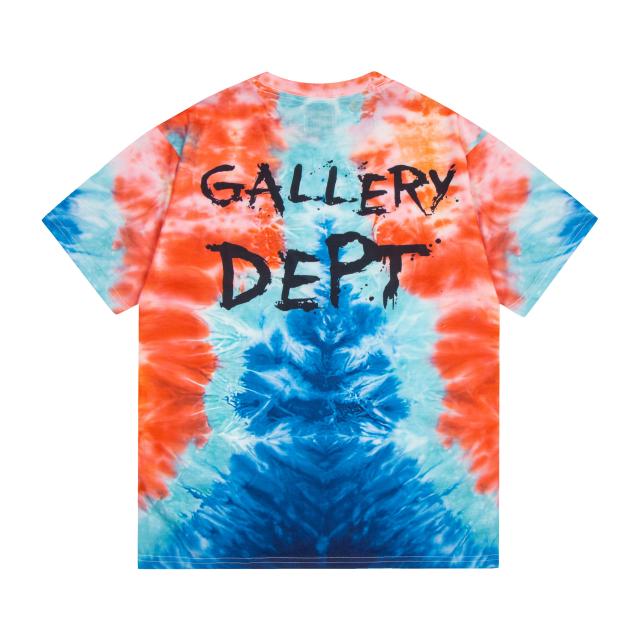 Retro blue and orange tie-dyed colorful washed printed tee