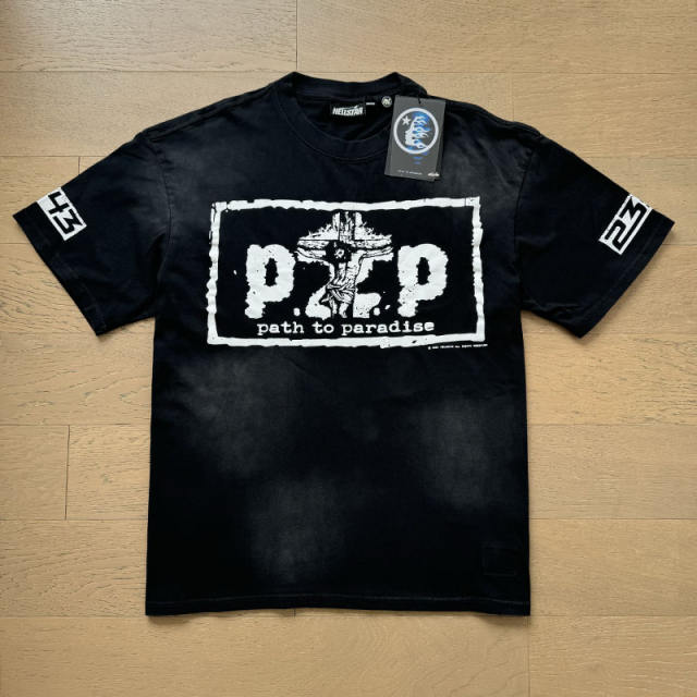 P2P Back Floral Letter Washed Aged Tee