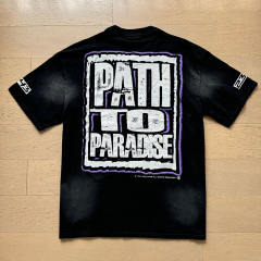 Purple Border Letter Print Washed Version Tee