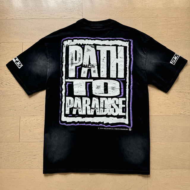 Purple Border Letter Print Washed Version Tee