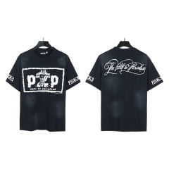 P2P Back Floral Letter Washed Aged Tee