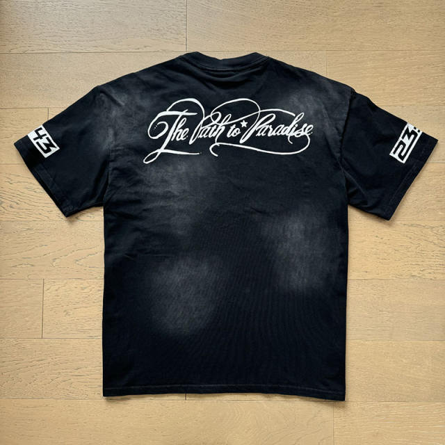 P2P Back Floral Letter Washed Aged Tee