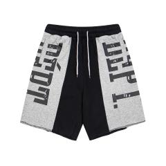 Black and gray spliced logo drawstring shorts