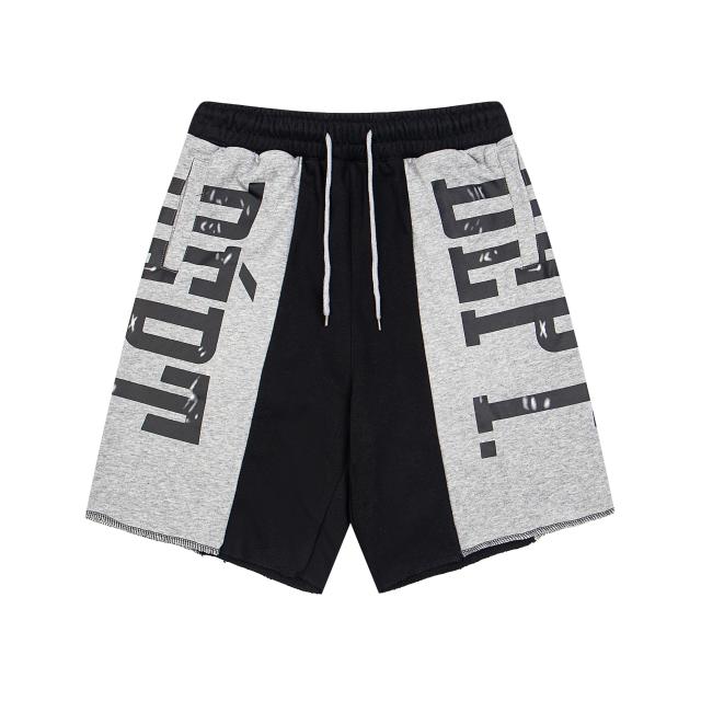 Black and gray spliced logo drawstring shorts