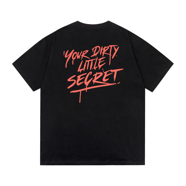Retro red text splashing ink washed printed tee