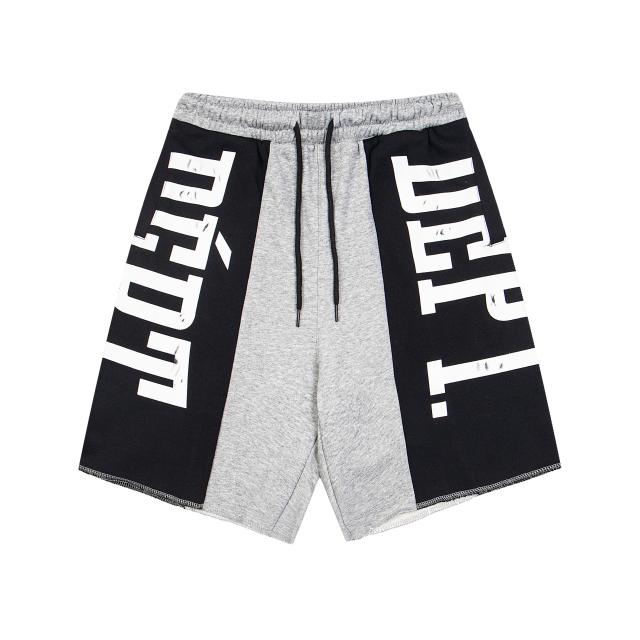 Black and gray spliced logo drawstring shorts