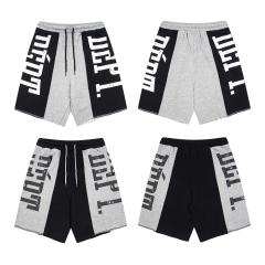 Black and gray spliced logo drawstring shorts