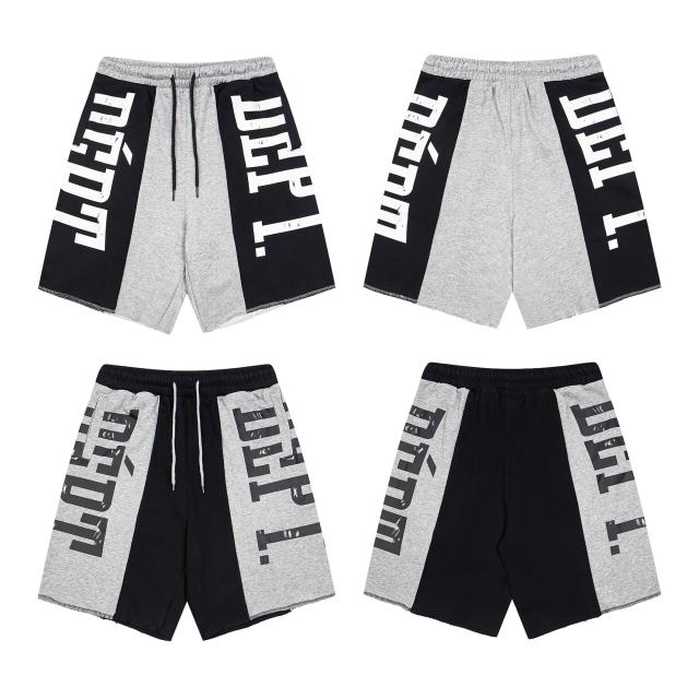 Black and gray spliced logo drawstring shorts