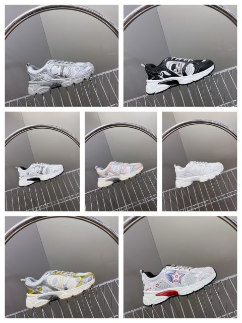1:1 quality version Mesh cowhide leather patchwork embroidered logo sneakers 7 colors