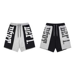 Black and gray spliced logo drawstring shorts