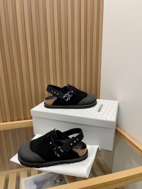 1:1 quality version Birkenst0ck half wrapped chamois sandals black grey