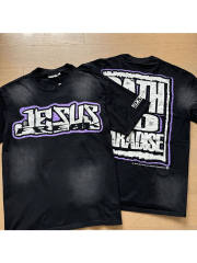 Purple Border Letter Print Washed Version Tee