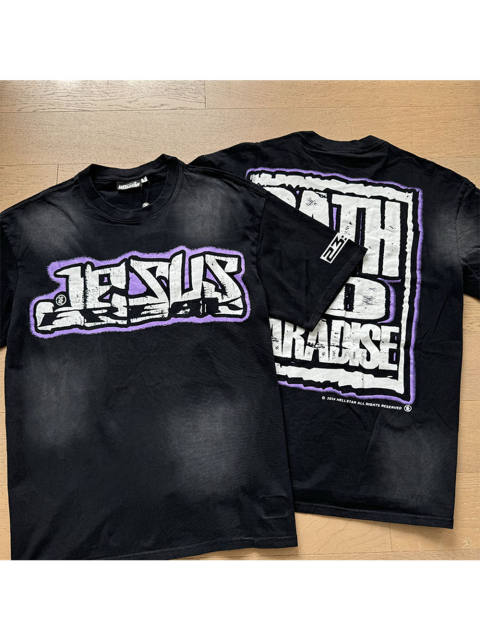 Purple Border Letter Print Washed Version Tee