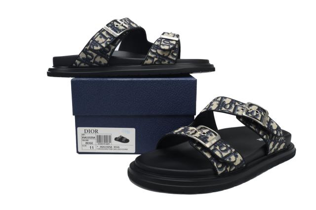 D AQUA SANDAL Slides Beige Black Dior Oblique Jacquard 3SA115ZSA_H561