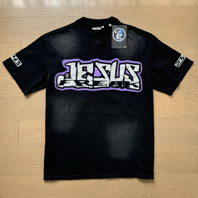 Purple Border Letter Print Washed Version Tee