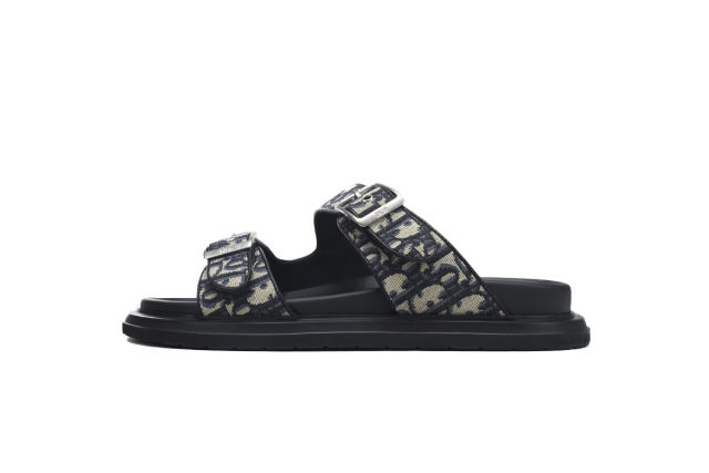 D AQUA SANDAL Slides Beige Black Dior Oblique Jacquard 3SA115ZSA_H561