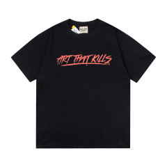 Retro red text splashing ink washed printed tee