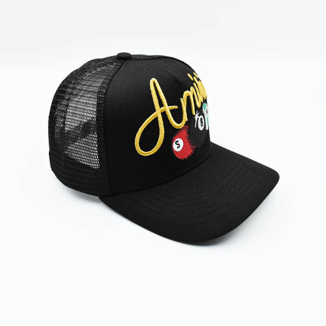 Amir* Billiard Letter Embroidered Mesh trucker Cap