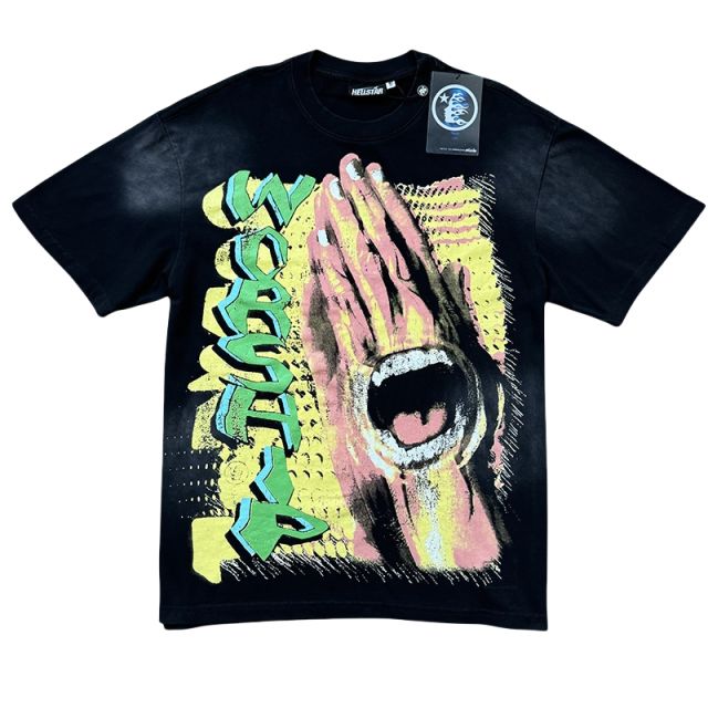 Worship Letter Teeth Tongue Print Washed Version Tee