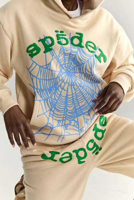 1:1 quality Green Letter Blue Spiderweb Print Hoodie & Pants Set