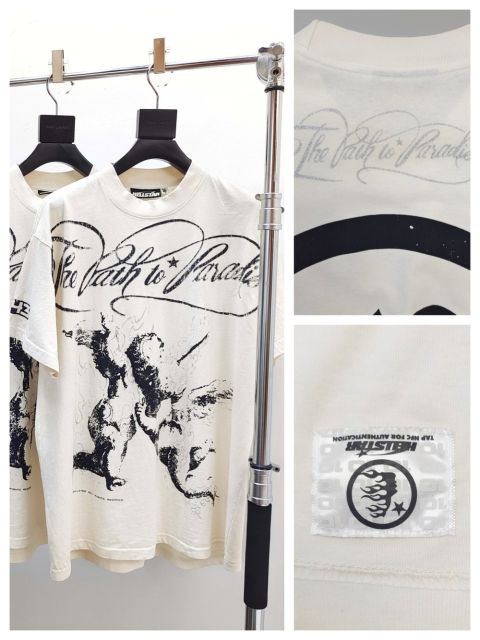 1:1 quality Hellstar Silver-stamped Monogram Printed Aged Tee with NFC tag