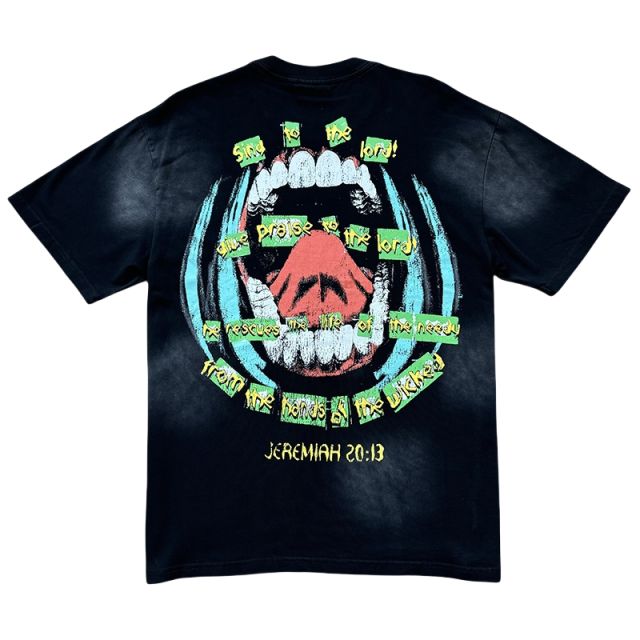 Worship Letter Teeth Tongue Print Washed Version Tee