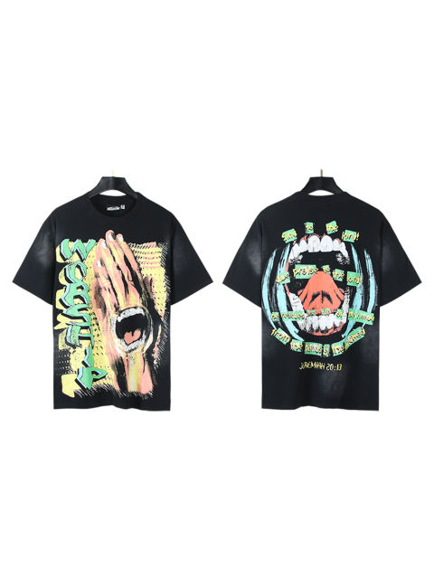Worship Letter Teeth Tongue Print Washed Version Tee
