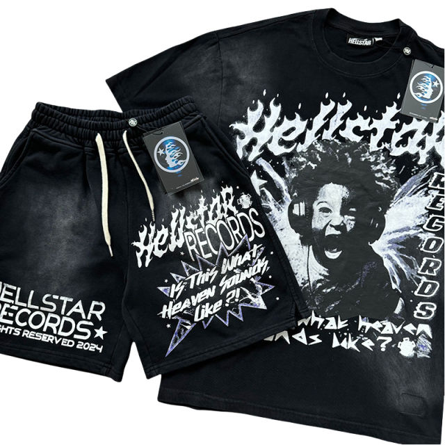 Hellstar Sounds of Heaven Little Boy Printed Washed Version Tee & Shorts Set
