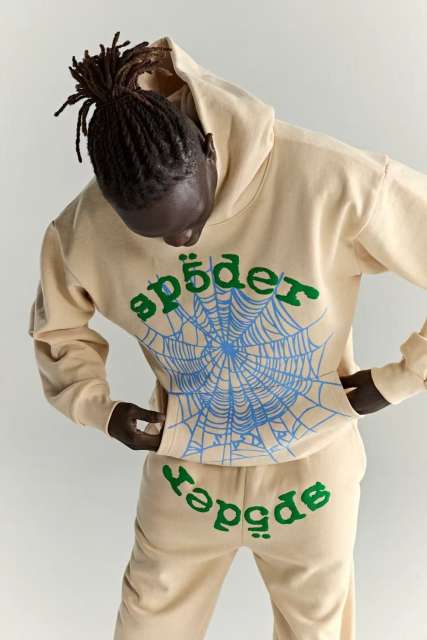1:1 quality Green Letter Blue Spiderweb Print Hoodie & Pants Set