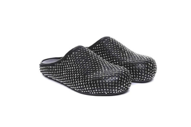 M@rni Calfskin Fussbett Sabot Black Leather with Rhinestones SBMR000600P639400N99