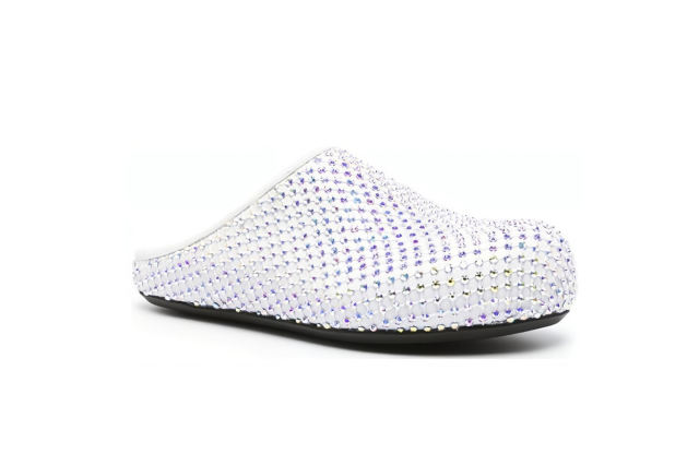 M@rni Calfskin Fussbett Sabot White Leather with Rhinestones SBM@rniS004601P639400W01