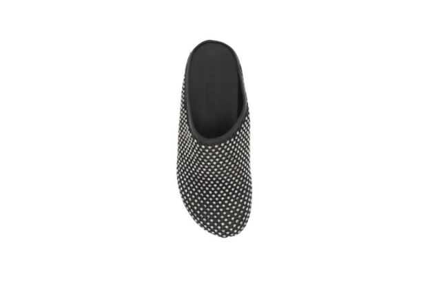 M@rni Calfskin Fussbett Sabot Black Leather with Rhinestones SBMR000600P639400N99
