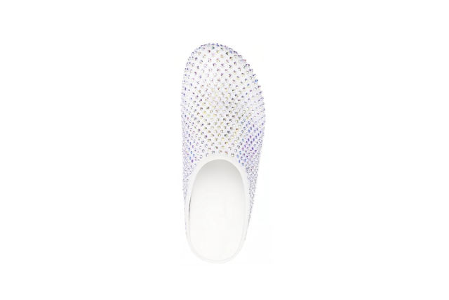 M@rni Calfskin Fussbett Sabot White Leather with Rhinestones SBM@rniS004601P639400W01