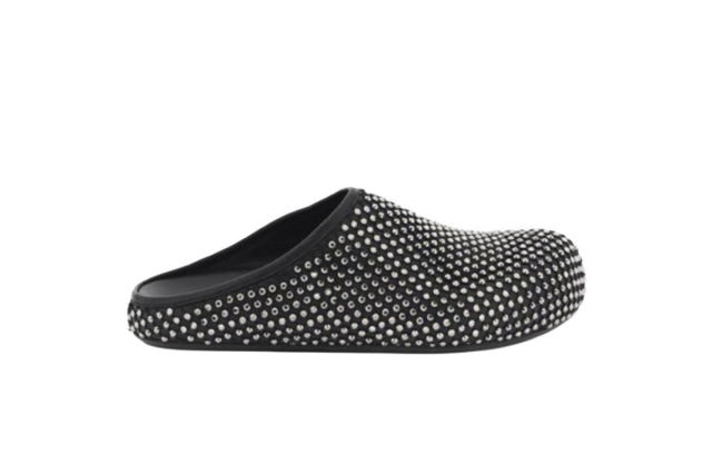 M@rni Calfskin Fussbett Sabot Black Leather with Rhinestones SBMR000600P639400N99