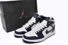 Air Jordαn 1's Mid White Metallic Gold Obsidian - 554724-174