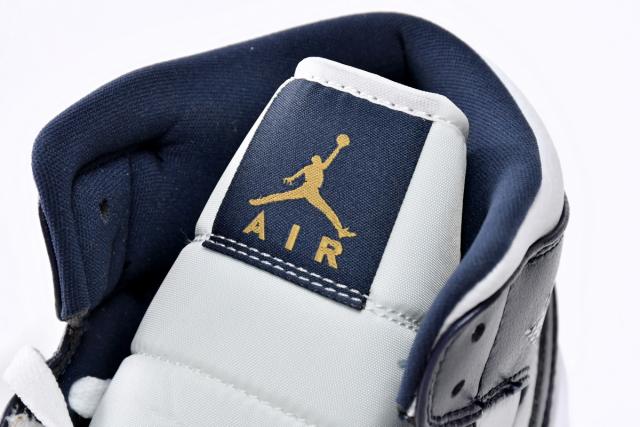 Air Jordαn 1's Mid White Metallic Gold Obsidian - 554724-174