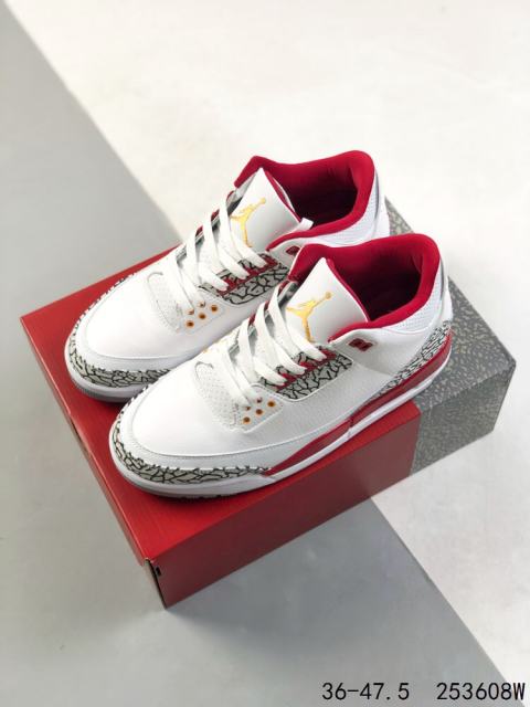 Jordαn 3's Red and White Crackle Basketball Shoes