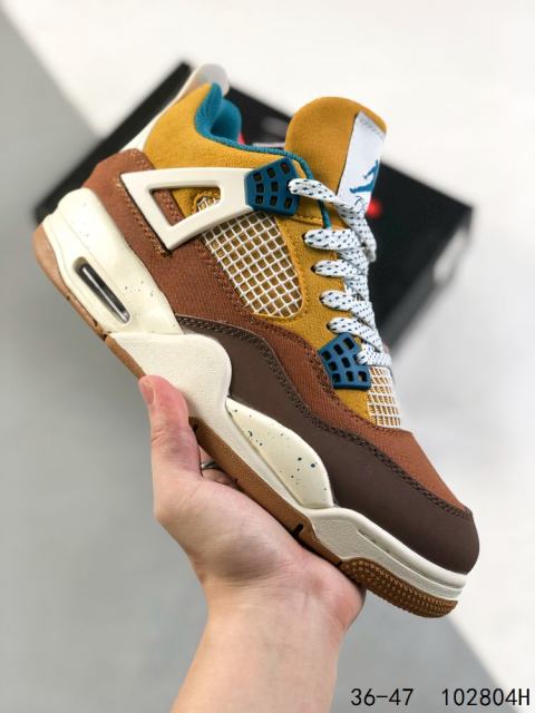 Jordαn 4's Dark Brown and White Air Cushioned Basketball Shoes