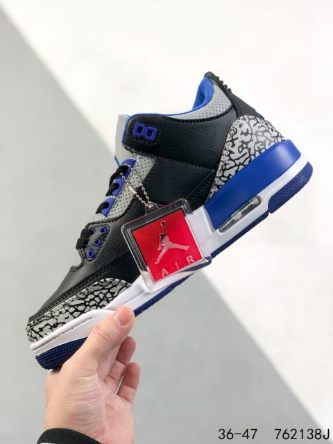Jordαn 3's Black and Blue Crackle Basketball Shoes