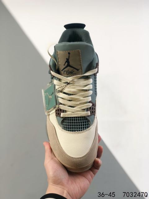 Jordαn 4's Ink Blue Green Beige and White Colorblock Basketball Shoes